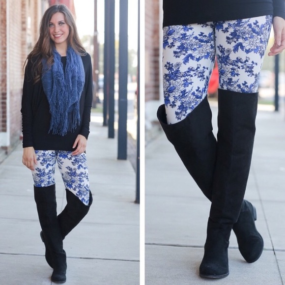 Infinity Raine Pants - LAST PAIR pretty blue & white floral leggings